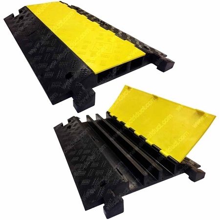 Electriduct Cable Protector, 3 in H, 3 ft L, 23 in W, 3 Channel, Rubber, Black, Yellow CP-RPS-326